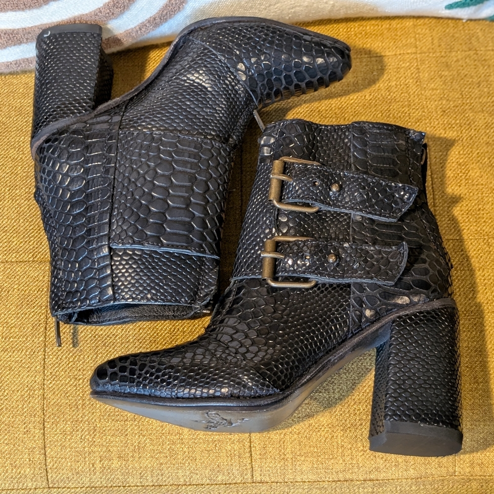 Freebird by Steven Black Faux Snakeskin Buckle Ankle Boots - Picture 5 of 8